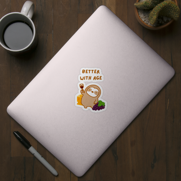 Better with Age Wine and Cheese Sloth by theslothinme